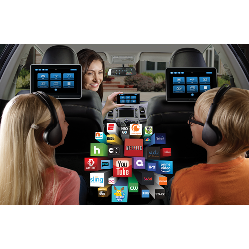 AMAVXSB10UHD2 - Dual 10.1" Seat-Back Entertainment System Dual Android, Single DVD, HDMI, SD, USB, and Touch Screen Interface